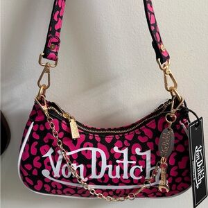 Von Dutch Pink and Black Leopard Shoulder Bag